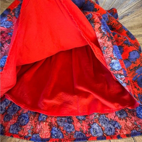 Retro Rockabilly Floral Linen Cotton Blend Dress w Pockets Size Large red blue - Picture 13 of 16